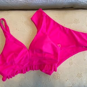 Hot pink, two piece swimsuit.